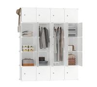 AufuN Sistema di scaffalatura fai da te, con asta appendiabiti, modulare, sistema di scaffalatura salvaspazio, libreria portatile pieghevole con ante (20 cubi, beige)