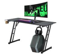 Aufun Tavolo da gioco Bureau Gaming Table Gaming, 140 x 60 cm, scrivania da gioco, gancio per cuffie e porta bevande, stabile scrivania per computer, tavolo da lavoro (Tye B senza LED)