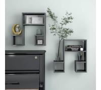 Augerlite 2 mensole da parete in legno grigio lucido, 50 x 15 x 50 cm, design con note musicali per soggiorno, camera da letto, cucina, bagno, per riporre e decorare
