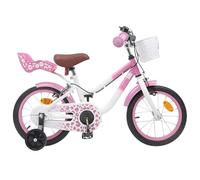 Augerlite Bicicletta per bambini con ruote di supporto per 2-4 anni, telaio in acciaio rosa, sedile e manubrio regolabili, freno a cerchione, cestino, campanello, parafango per mobilità e sicurezza