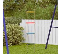 Augerlite Scala a maglia per bambini con 4 pioli in polietilene, multicolore, lunga 161,5 cm, con robusti anelli in metallo, per altalena e torre da arrampicata in giardino per favorire il movimento e