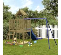 Augerlite Torre da gioco in legno di pino impregnato con altalena, scivolo ondulato, parete da arrampicata, piattaforma e sabbiera per esterni, robusto attrezzo da giardino per bambini per