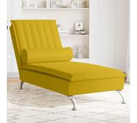 Augerqir Chaise longue massaggiante con cuscino cervicale, in velluto giallo, 137 x 56 x 75 cm, massaggio vibrante USB, doghe in compensato, gambe in metallo, lettino relax per soggiorno e ufficio