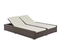 Augerqir Doppio lettino prendisole in polyrattan marrone con schienale regolabile e cuscino rimovibile, lettino da giardino resistente alle intemperie, per balcone, terrazzo, esterno, include 2