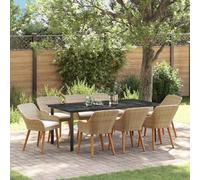 Augerqir Set da pranzo da giardino, 9 pezzi, beige, con cuscino, in polyrattan, resistente alle intemperie, struttura in metallo, mobili da terrazza, balcone, per esterni, veranda e giardino d'inverno