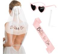Augesak 4 PCS Addio Nubilato Decorazione, Velo da Sposa, Sposa di Essere Bride to be Satin Sash, Occhiali da Sole Cuore Fai da Te, Addio Nubilato Accessori per Hen Feste Notte Matrimonio
