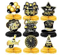 Augesak 9 Pezzi Decorazioni Capodanno 2026, Oro Nero Centrotavola Capodanno, Centrotavola a Nido d'Ape per Capodanno, Addobbi Capodanno per 2026 Forniture Decorazione della Festa Buon Anno