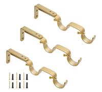 Augiimor 3 staffe per asta per tenda dorata, regolabili e resistenti, con doppia asta per tenda, staffa regolabile per asta da 1 cm, colore oro