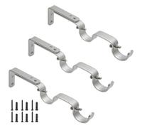 Augiimor 3 staffe per asta per tende in argento, regolabili, resistenti, doppie staffe per tende, asta da 2,5 cm, argento