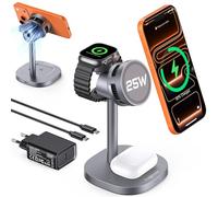 Augnner 3 in 1 Caricatore Wireless,Caricabatterie Magnetico 25W Rapido con Raffreddamento Attivo TEC,Stazione Ricarica Wireless Mag-Safe per iPhone17/16/15/14/13/12,Apple Watch/AirPods