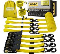 AUGO Cinghie con cricchetto - 4 pezzi - 4,5 m - 1000 kg - Cinghie di carico per dispositivi mobili, attrezzi da prato, moto - Bonus 2 gomme di tensionamento, 4 passanti morbidi cinghia di