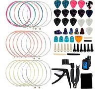 Augshy Kit di 65 accessori per cambio di strumenti per chitarra, tra cui corde per chitarra, plettri, capotasto, avvolgicorde e taglierina, plettri per dita per pollice, accordatore, ossa per chitarra