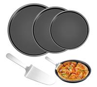 AUGTYRLV Set di Teglie per Pizza di Alta Qualità - Rotonda e Rettangolare, Pizzablech Rund CM, in Ferro Blu, Ideale per Cuocere