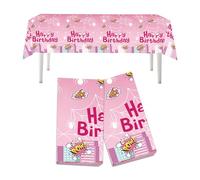 AUGTYRLV Tovaglia Usa e Getta Rosa Happy Birthday, Tovaglia da Festa per Bambini e Adulti, Plastica, 137x274 cm, Design Colorato, Protezione Tavolo, Per Feste di Compleanno