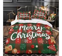 Auguri di Natale copripiumino Set di 3 Pezzi ultra stampa 3D cerniera nascosta con federe per cuscini Design festivo per le vacanze Set Di Copripiumino for ragazzi e ragazze Single（140x200cm）