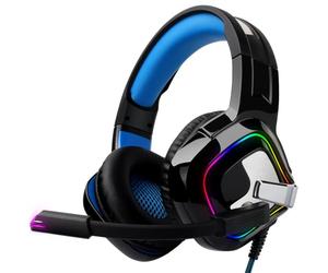 August EPG100 Cuffie gaming cablate con RGB e mic anti-rumore | Cuffie 4D stereo surround con altoparlanti 50mm, cavi USB e 3.5mm per PC/PS5/Xbox/Switch - Blu