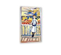 August Macke Quadri su Tela Ragazza su un balcone che ho tegernsee Riproduzione Quadri Famosi su Tela Espressionismo Astratto Poster per la Decorazione Del Soggiorno70x40cm(28x16in)Con cornice