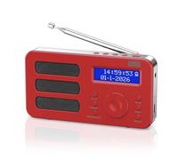 August MB225 Radio portatile DAB/DAB+/FM, doppia sveglia, timer sleep, RDS | Radio digitale piccola con 40 preset, stereo/mono, jack cuffie, snooze, ricaricabile, per anziani, camera e outdoor - Rosso