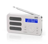 August MB225 Radio portatile DAB/DAB+/FM, doppia sveglia, timer sleep, RDS | Radio digitale piccola con 40 preset, stereo/mono, jack cuffie, snooze, ricaricabile, per anziani, camera e outdoor - Bianco