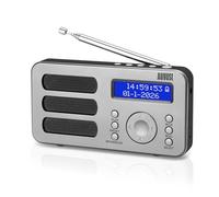 August MB225 Radio portatile DAB/DAB+/FM, doppia sveglia, timer sleep, RDS | Radio digitale piccola con 40 preset, stereo/mono, jack cuffie, snooze, ricaricabile, per anziani, camera e outdoor -Argento