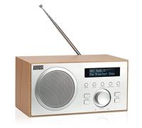 August MB420 Radio DAB/DAB+/FM, Doppia Radiosveglia con Snooze/Timer Spegnimento, Radio Digitale a Corrente Bluetooth Casa con VHF/RDS/60 Preselezioni, Hifi 5W Subwoofer Cassa, USB/Aux - Quercia