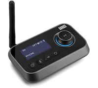 August MR280 Trasmettitore Bluetooth per TV, Trasmettitore Ricevitore Adattatore Bluetooth 5.0 per PC Cuffie, HIFI, Bassa Latenza con Multipunto, Modalità Bypass - AUX Jack RCA Ottico USB-C