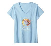 August Woman: Fuoco e Magia Regalo di Compleanno Maglietta con Collo a V, Donna, Celeste, L