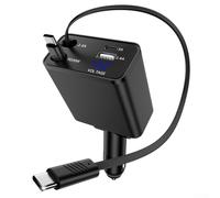 AugustknowU Caricabatteria da auto 4 in 1 adattatore per presa del veicolo con ricarica da 45 W, display a tensione reale e cavo retrattile per una ricarica efficiente di più dispositivi