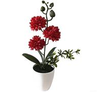 AugustknowU Composizione di crisantemi artificiali con tre fiori dettagliati per uso interno senza acqua o luce solare (rosso)