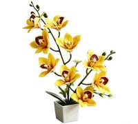 AugustknowU Cymbidium Orchidea artificiale in vaso, per interni, ufficio, spazio abitativo e decorazione per matrimoni, con plastica morbida dall'aspetto naturale (giallo)