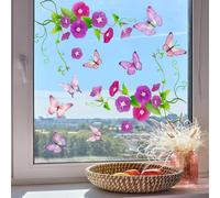 AugustknowU Decalcomanie floreali e farfalle stravaganti per superfici in vetro trasparente Decalcomanie a base di PVC per stagionale o tutto l'anno per la decorazione domestica