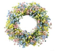 AugustknowU Ghirlanda pasquale per decorazione porta d'ingresso, con foglie di eucalipto artificiali e respiro del bambino, per primavera estate uso interno ed esterno