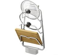 AugustknowU Griglia per coperchio pentola per cucina a strati, organizer in alluminio resistente alla ruggine con installazione a ventosa e vassoio antigoccia rimovibile per condensa (argento)