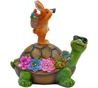 AugustknowU Luce solare della decorazione esterna con la statua del coniglio della tartaruga della resina per l'illuminazione calda del LED dei cortili dei giardini e dei cortili