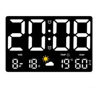 AugustknowU Orologio da parete digitale con grande schermo a LED che mostra ora, data, settimana, previsioni meteo, temperatura e umidità, tutto in una volta (luce bianca)