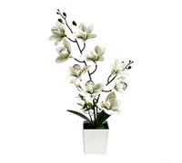AugustknowU Pianta artificiale di orchidea Cymbidium in vaso, per lo styling di interni, ufficio, spazio abitativo e decorazione per matrimoni, con plastica morbida dall'aspetto naturale (bianco)
