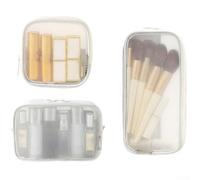 AugustknowU Set di 3 organizer da viaggio in nylon per cosmetici, articoli da toeletta e articoli per la cura della persona, con chiusura a cerniera e utilizzo efficiente dello spazio (bianco)