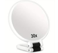 AUHLYZR Specchio ingranditore 40x con manico, doppio lato ingrandimento 40X/1x, facile da trasportare, pieghevole per il trucco, bellezza di precisione (bianco)