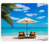 Auhoahsil Mouse Pad, Square Beach Style Anti-Slip Rubber Mousepad with Durable Stitched Edges for Gaming Office Laptop Computer PC Men Women Kids, Cute Customized Pattern, Beach and Bench Design