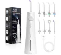 AUIEI Idropulsore dentale senza fili, irrigatore orale con 5 modalità e 8 ugelli, water flosser elettrico impermeabile IPX7 con serbatoio da 300 ml per casa e viaggio