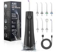 AUIEI Idropulsore dentale senza fili, irrigatore orale con 5 modalità e 8 ugelli, water flosser elettrico impermeabile IPX7 con serbatoio da 300 ml per casa e viaggio