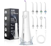 AUIEI Jet dentale Hydropulseur Portable Water Flosser, Irrigatore orale 5 modalità e 8 ugelli, serbatoio 300 ml, USB caricato, impermeabile IPX7, adatto Gencive Sensible (bianco)