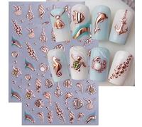 Auiremrti 2 pezzi di adesivi per unghie stile oceano, adesivi per unghie 5D con creature marine, accessori per nail art autoadesivi per donne, decorazioni per manicure