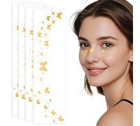 Auiremrti 4 Pezzi Glitzer Lentiggini Make-up Patches, Impermeabili Glitzer Viso Lentiggini Tattoo, Farfalla Dorata Brillanti Tatuaggi Temporanei, Lentiggini da Festival