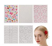 Auiremrti 5 Pezzi Adesivi con Pietre Preziose per Viso,Adesivi con Strass e Perle per Viso,Accessori Rave per Donne,Adesivi Gioiello