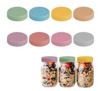 Auiremrti 8 coperchi Mason Jar - coperchi in plastica colorati, a prova di perdite, con anelli in silicone, adatti per bicchieri Weck, riutilizzabili, ideali per la cucina.