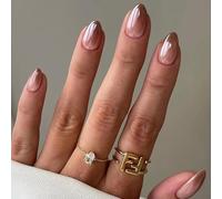 Auiremrti Braun French Press On Nails, 24 chiodi a forma di Almond con gradiente, unghie artificiali da incollare, set con accessori