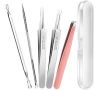 Auiremrti Kit di strumenti per rimuovere punti neri e brufoli, 2 estrattori di punti neri, 1 pinzetta per capelli incarnita, 2 brufoli, strumenti per l'acne per il viso