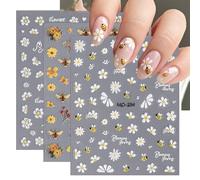 Auiremrti Set di 3 adesivi autoadesivi per unghie, con motivo floreale e api, per nail art creativo, per nail art e accessori