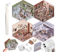 Auiremrti Set Di Adesivi 3D Casa - 4 Temi Diversi, Scene Cartone Animato, Riutilizzabili, per Passatempo - Pinzetta Inclusa